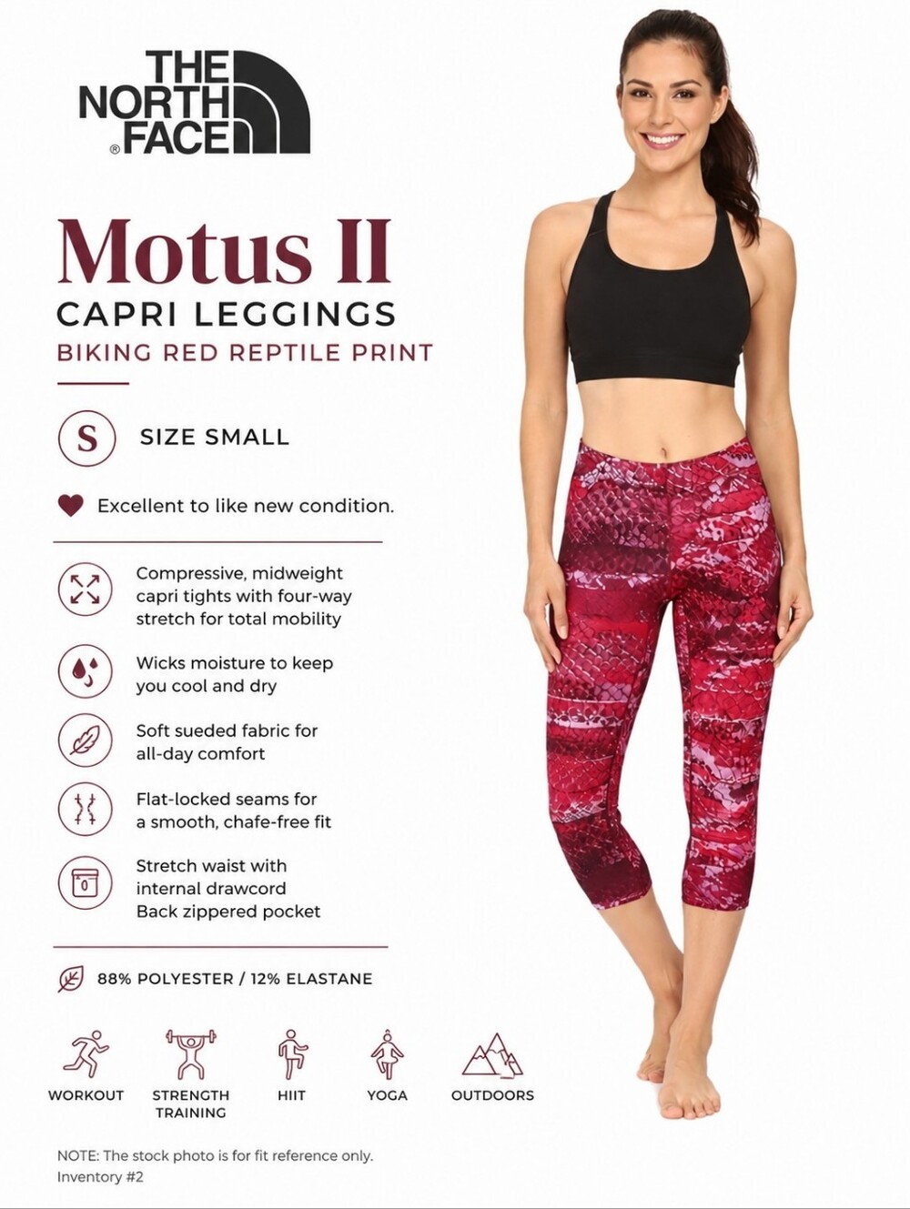 The North Face Motus II Biking Red Reptile Print Capri Leggings Size Sma…